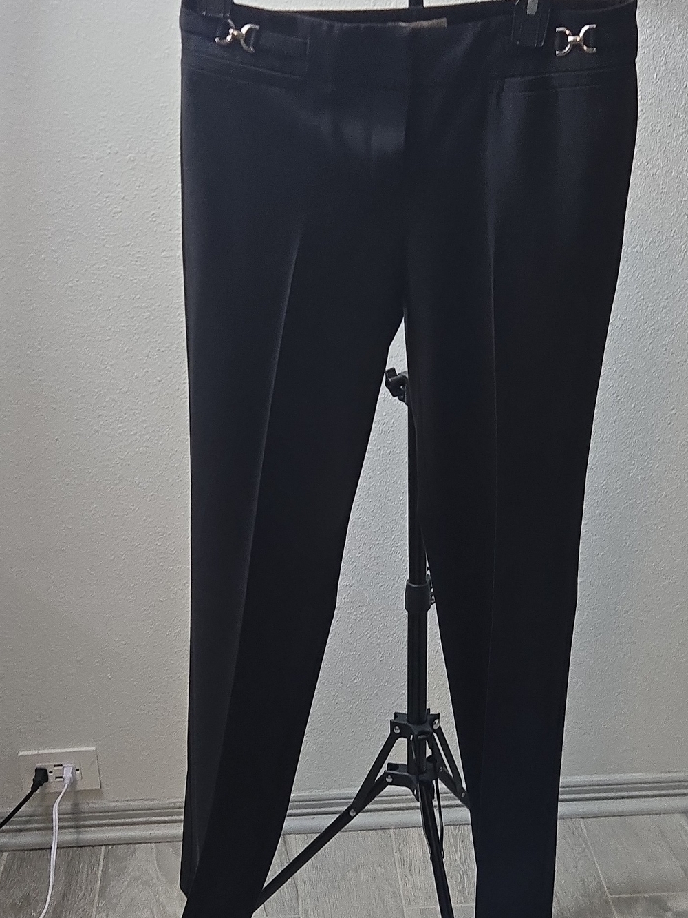 New York & Company Black Straight Leg Dress Pants with Metal Accent